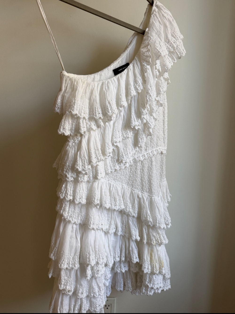 Isabel Marant One-Shoulder White Ruffled Dress